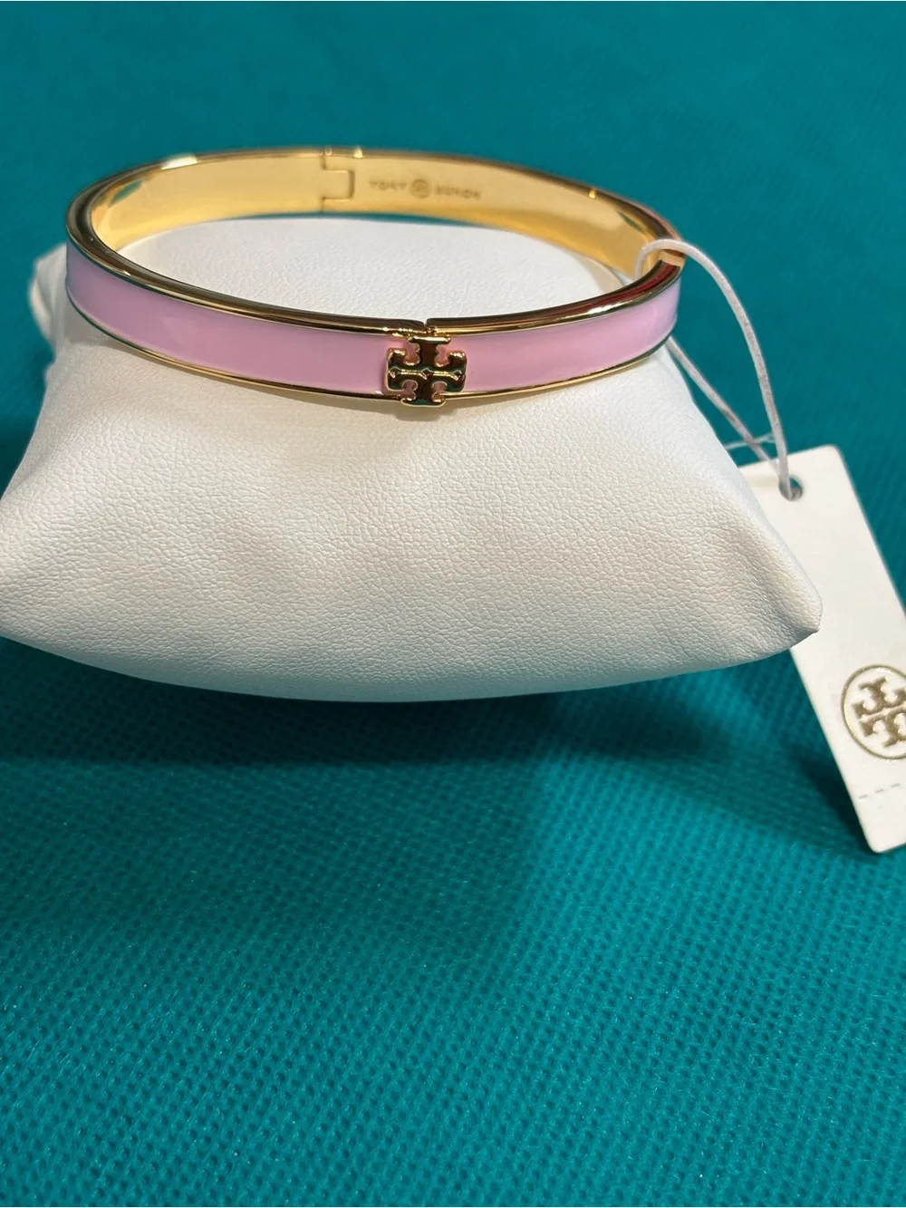 Tory Burch Gold-Tone Bracelet with Pink Enamel Inlay